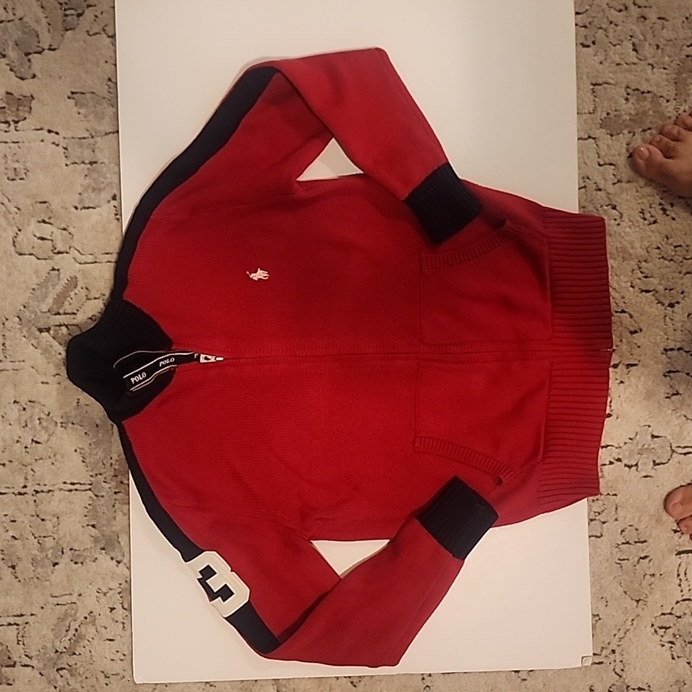 Polo Ralph Lauren boys red/navy cotton fully zipped sweater size M (10-12)